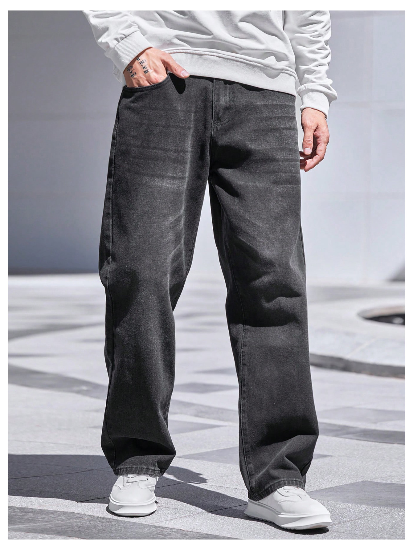 CoreRevo Men's High Waist Loose Jeans Baggy Straight Leg Denim Pants Trousers - Image 3