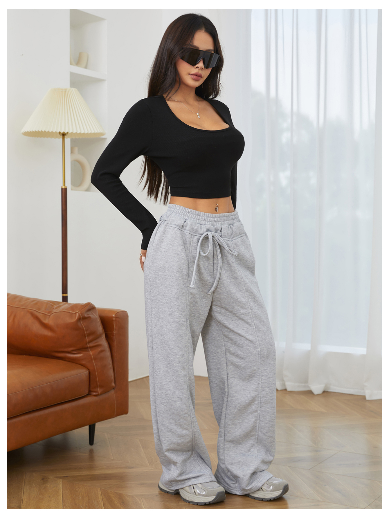 CoreRevo Women's Square Neck Slim Fitted Crop Top Tee Long Sleeve T Shirt - Image 3