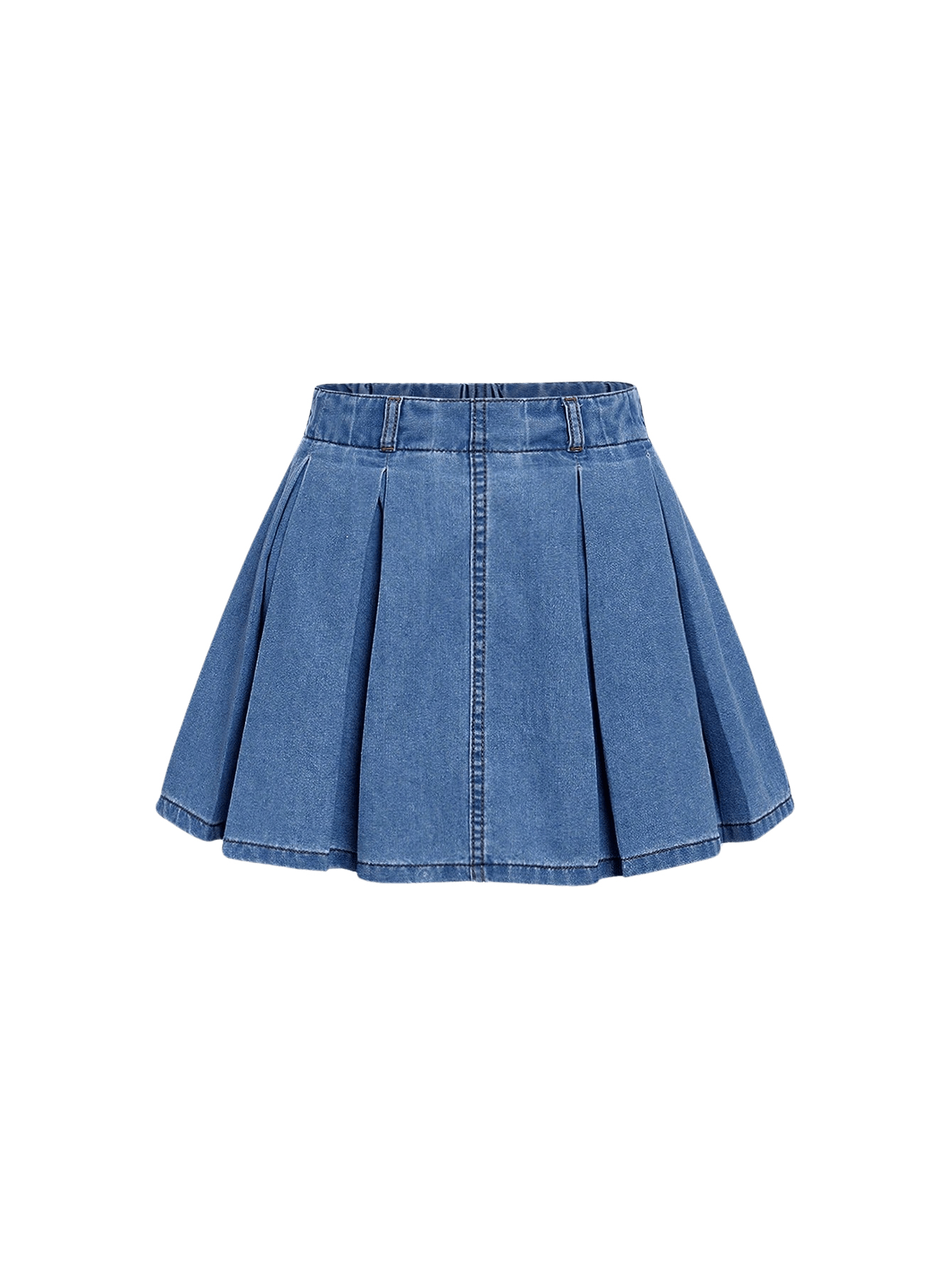 CoreRevo Girl's Pleated Denim Skirt Elastic Waist A Line Flared Mini Skirt