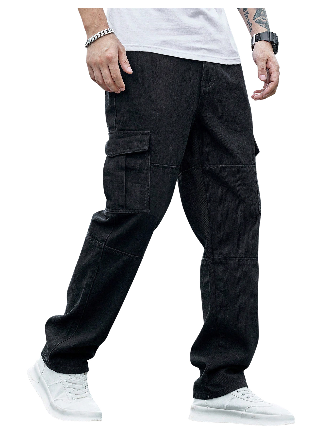CoreRevo Men's Casual Denim Cargo Pants Jeans with Cargo Pockets