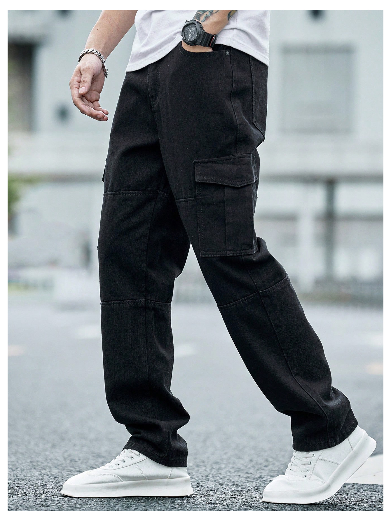 CoreRevo Men's Casual Denim Cargo Pants Jeans with Cargo Pockets - Image 3