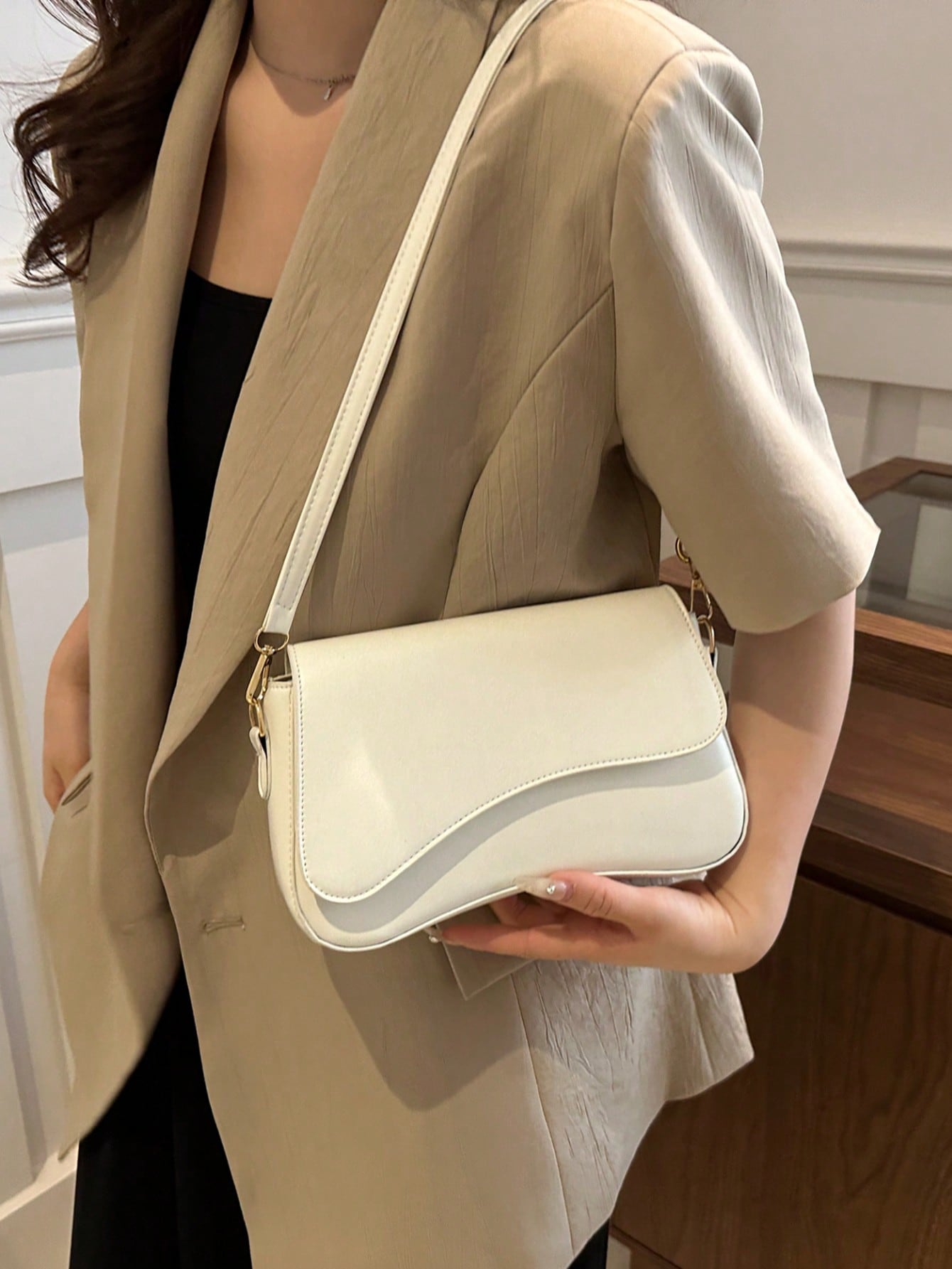 CoreRevo Minimalist Solid Color Shoulder Flap Bag, Classic Textured Crossbody Bag Purse For Women