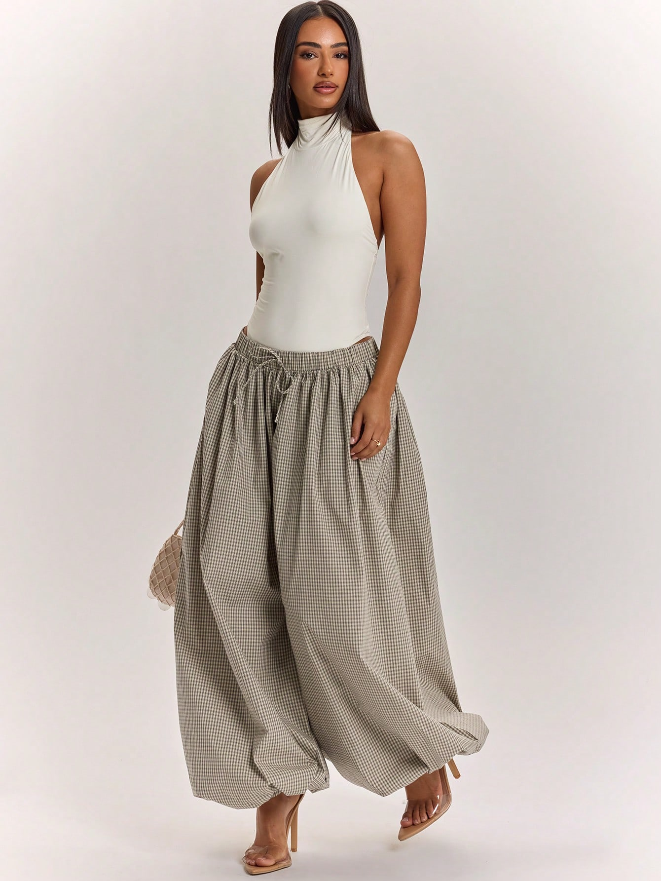 CoreRevo Women's Retro Oversized Plaid Lantern Pants, Loose Summer Balloon Trousers - Image 3