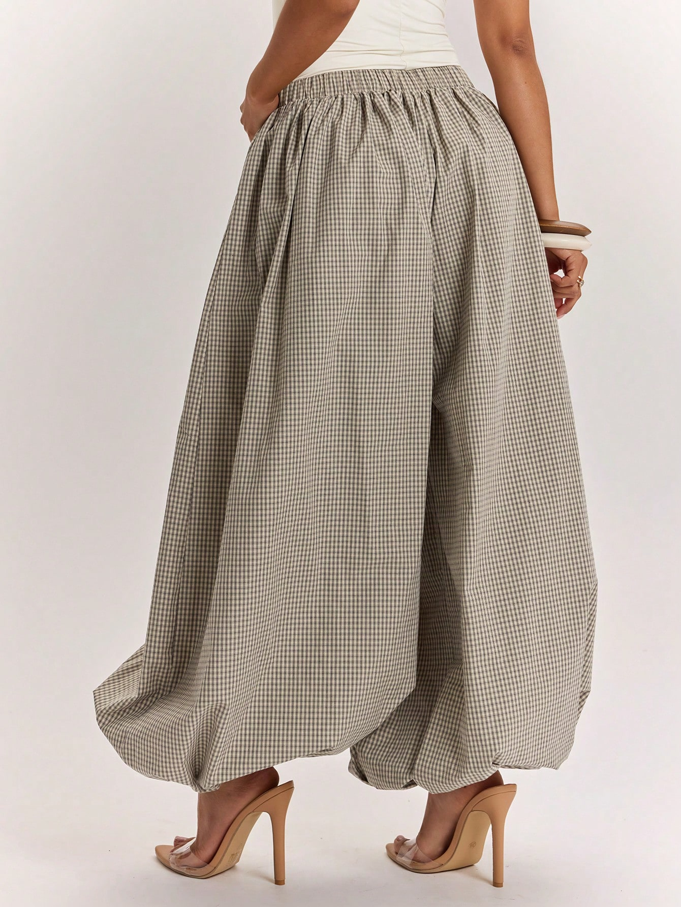 CoreRevo Women's Retro Oversized Plaid Lantern Pants, Loose Summer Balloon Trousers - Image 4