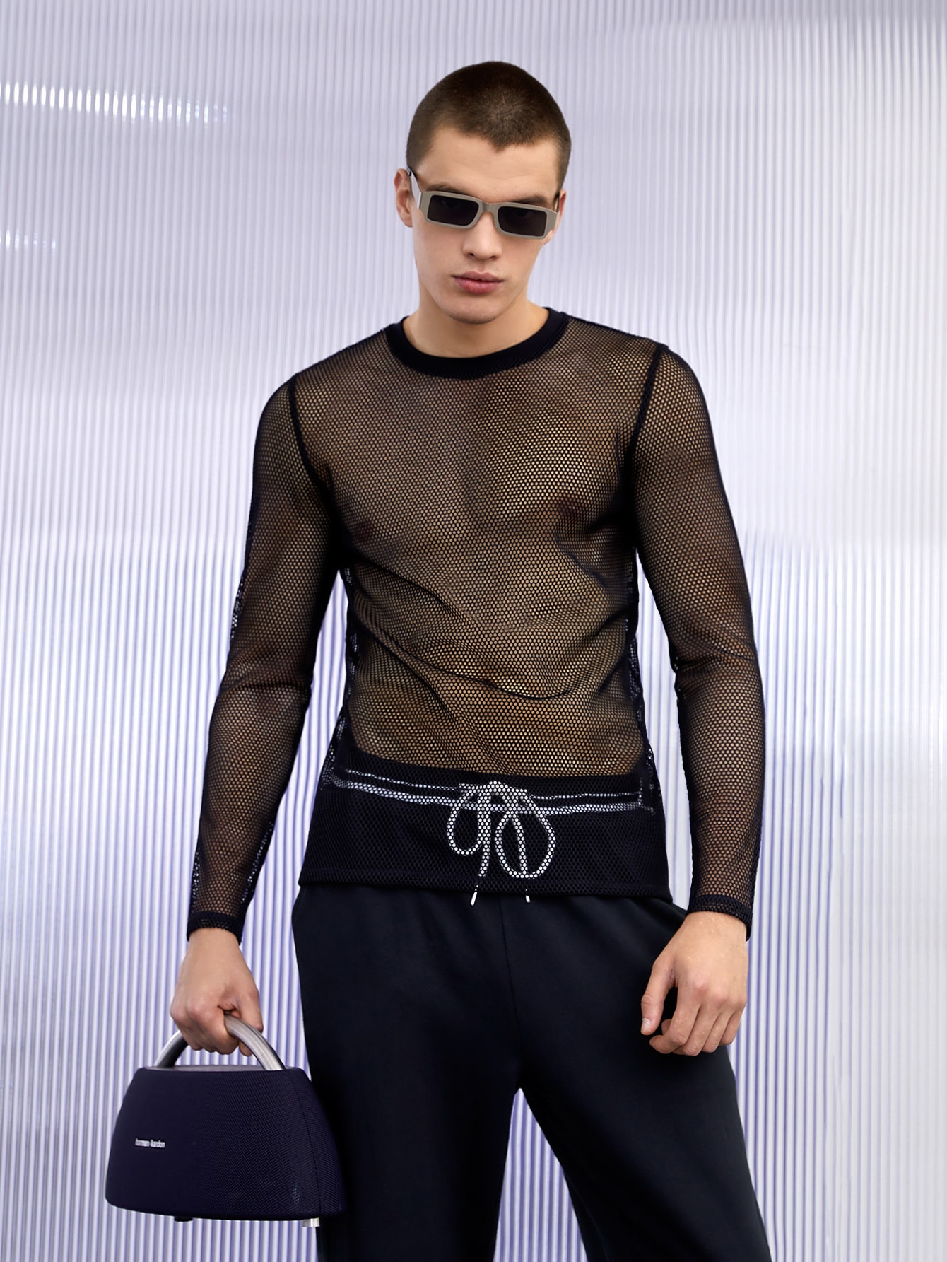 CoreRevo Men's Fishnet See Through Shirt Long Sleeve Muscle Undershirts Top Tee