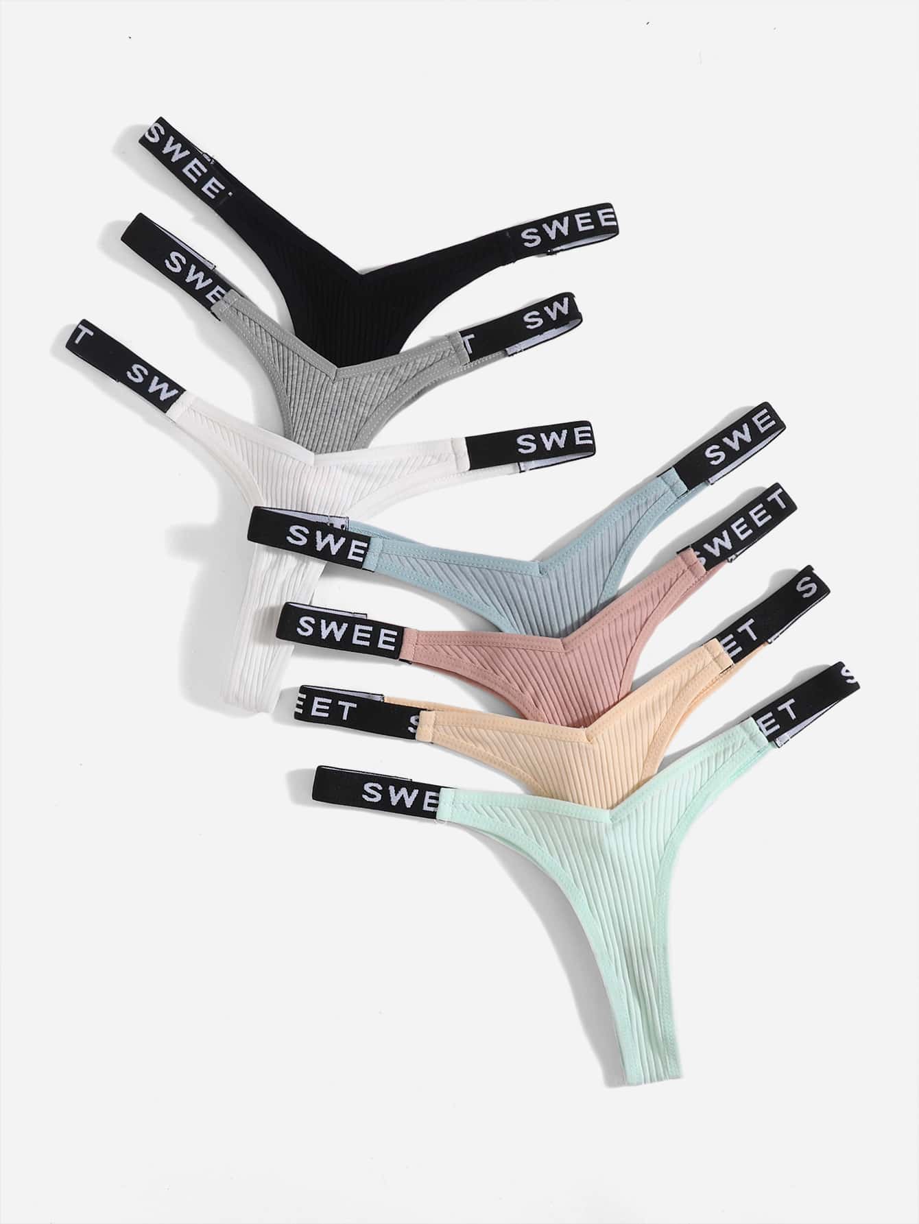 CoreRevo Women's 7Pcs G String Thongs Cheeky Low Rise Letter Print Tape Underwear Pack Panties Briefs - Image 3