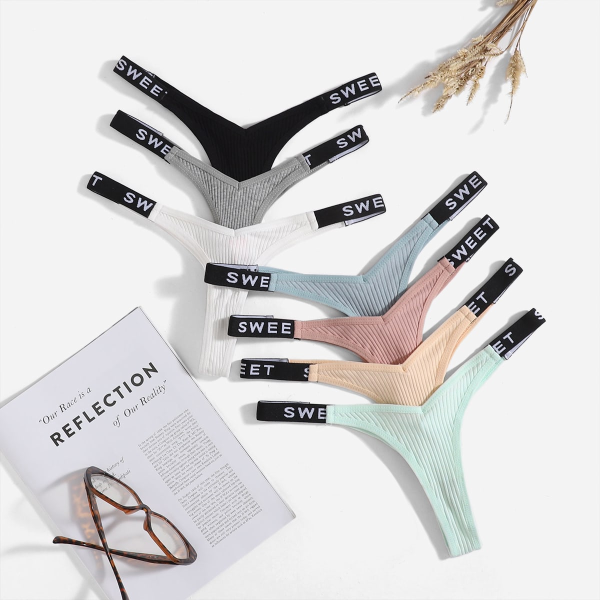 CoreRevo Women's 7Pcs G String Thongs Cheeky Low Rise Letter Print Tape Underwear Pack Panties Briefs - Image 4