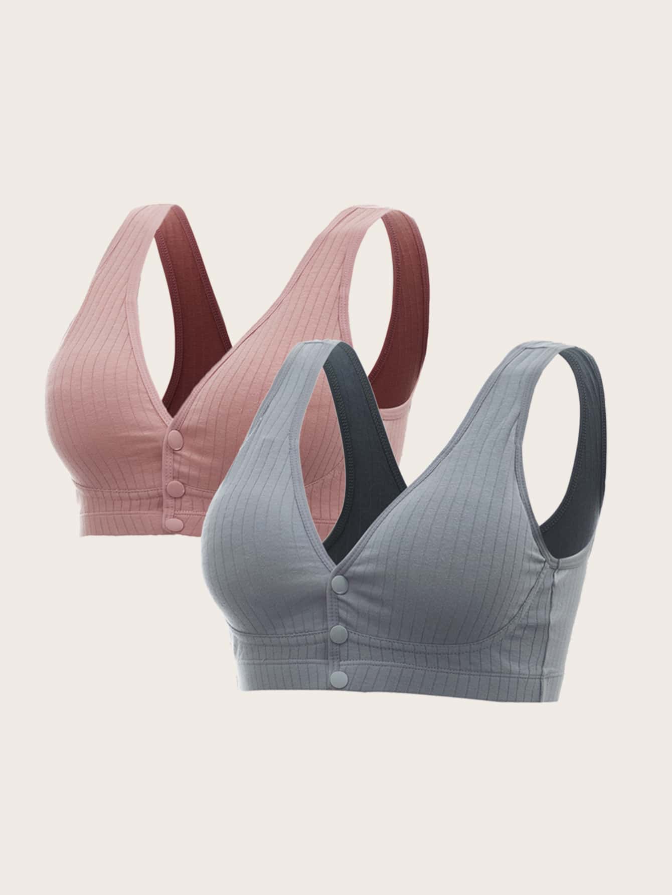 CoreRevo Women's Maternity 2 Pack Front Closure Bra Ribbed Button Up Push Up Bra