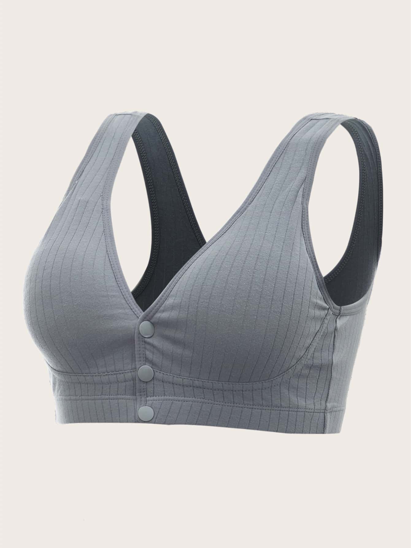CoreRevo Women's Maternity 2 Pack Front Closure Bra Ribbed Button Up Push Up Bra - Image 4