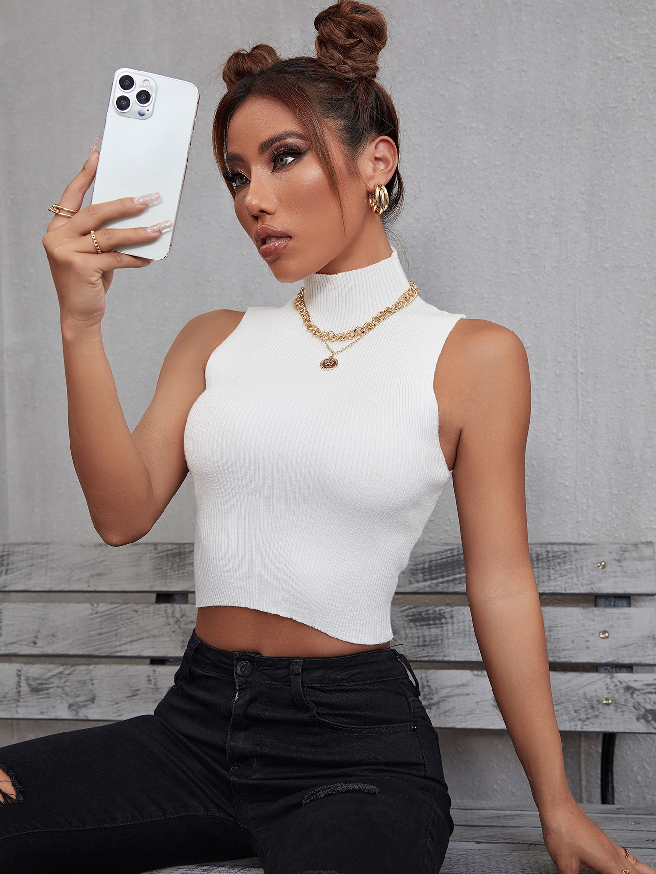 CoreRevo Women's Sleeveless Turtleneck Crop Tops Mock Neck Knit Fitted Business Casual Outfits Tank Top - Image 4