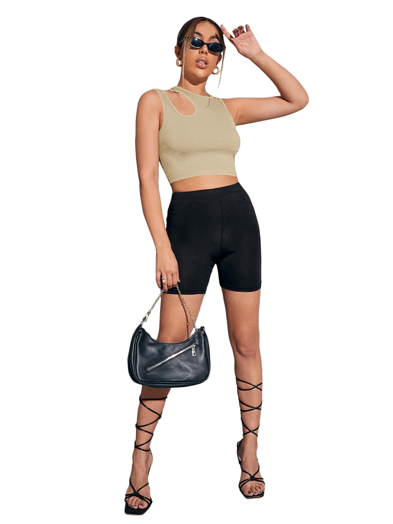 CoreRevo Women's Cut Out Sleeveless Round Neck Slim Fitted Ribbed Tank Crop Top - Image 5