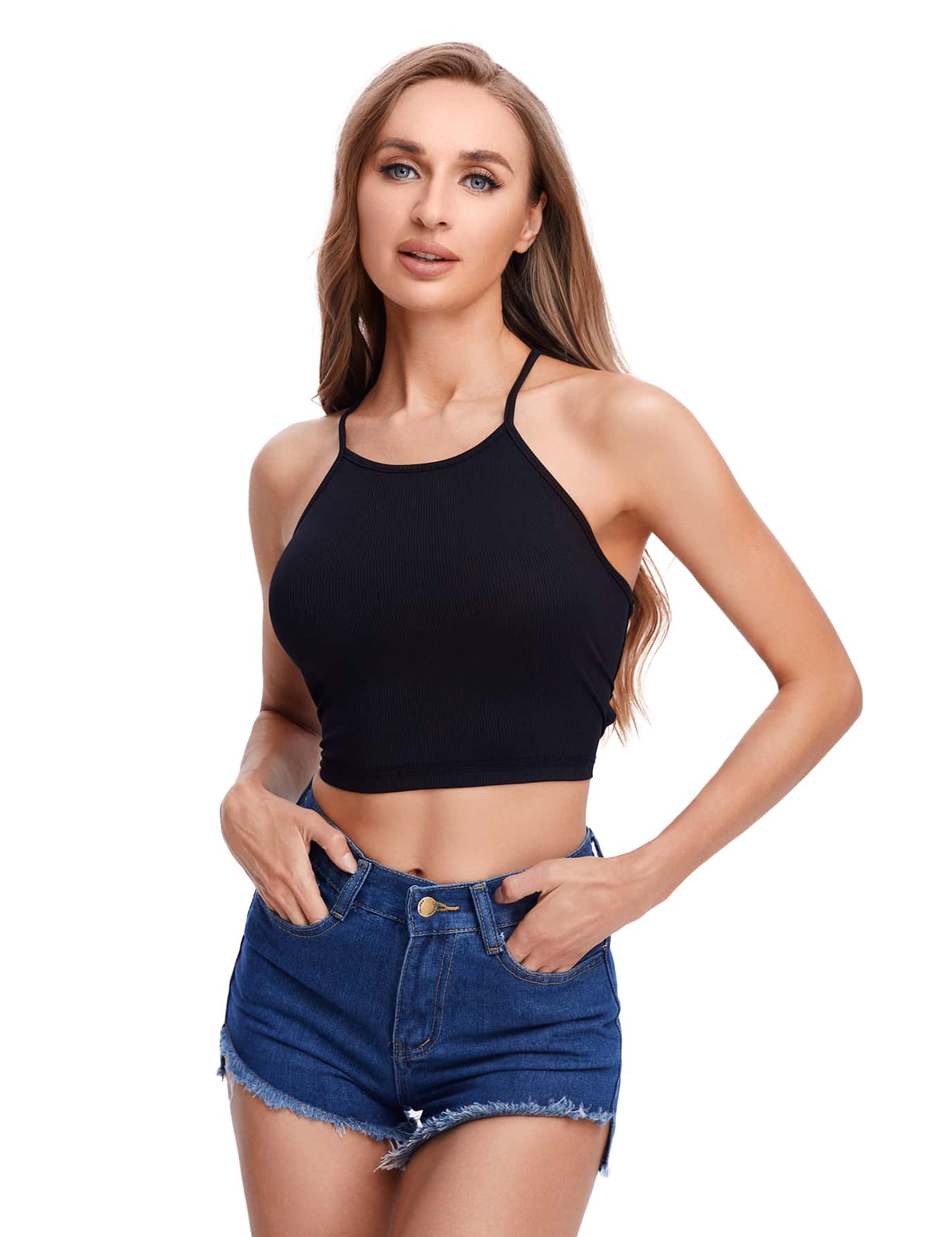 CoreRevo Women's Lace Up Backless Crop Cami Top