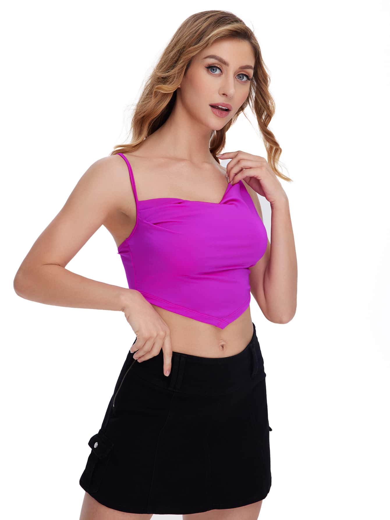 CoreRevo Women's Draped Neck Backless Asymmetrical Hem Crop Cami Top - Image 4