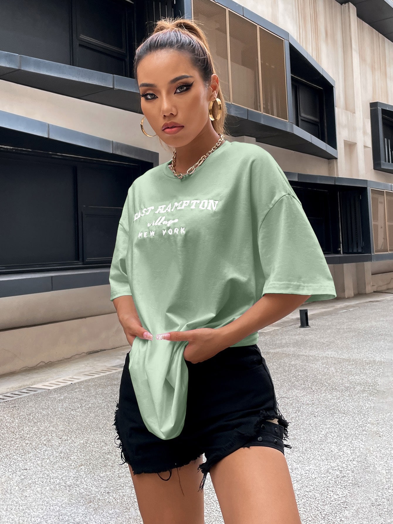 CoreRevo Women's Oversized Letter Graphic Tees Embroidery Short Sleeve Shirts Tops - Image 3