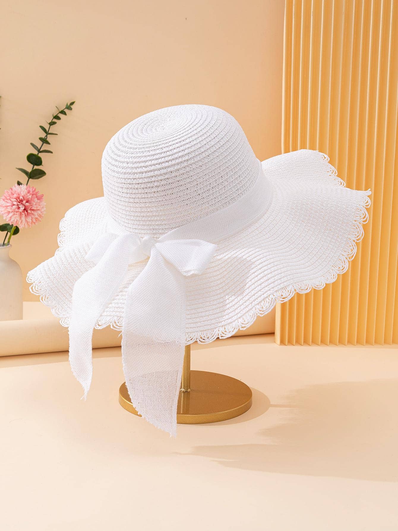 CoreRevo Women's Summer Bow Tie Straw Hats Wide Brim Foldable Sun Protection Floppy Beach Hat