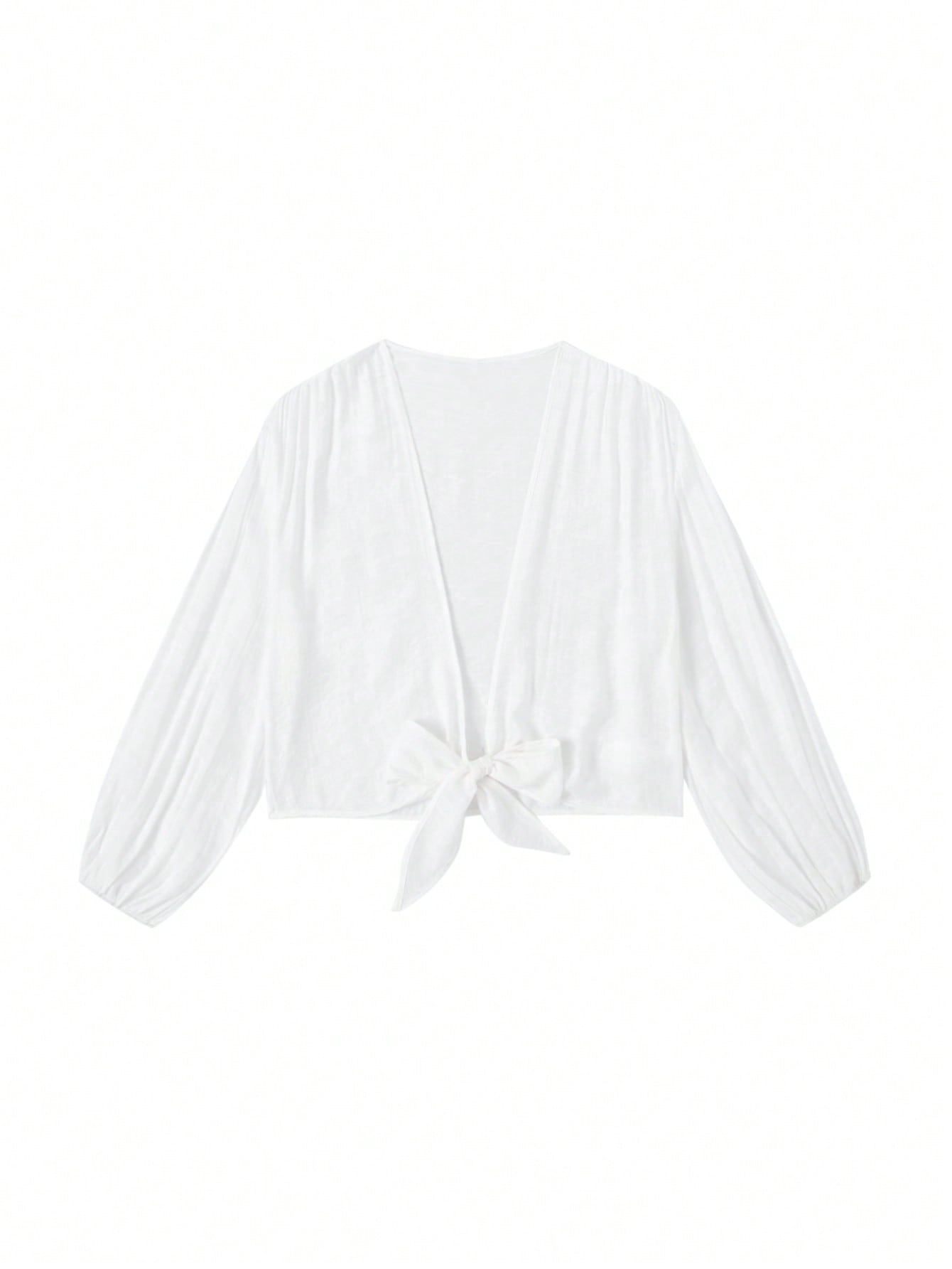 CoreRevo Women's Beach Cover Ups Tie Front Long Sleeve Swimsuit Kimono Blouse Top Beach Vacation Clothes