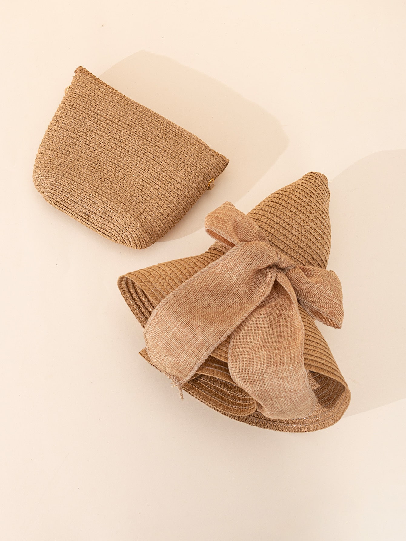 CoreRevo Women's Bow Wide Brim Straw Sun Hat and Crossbody Straw Bag Set - Image 4