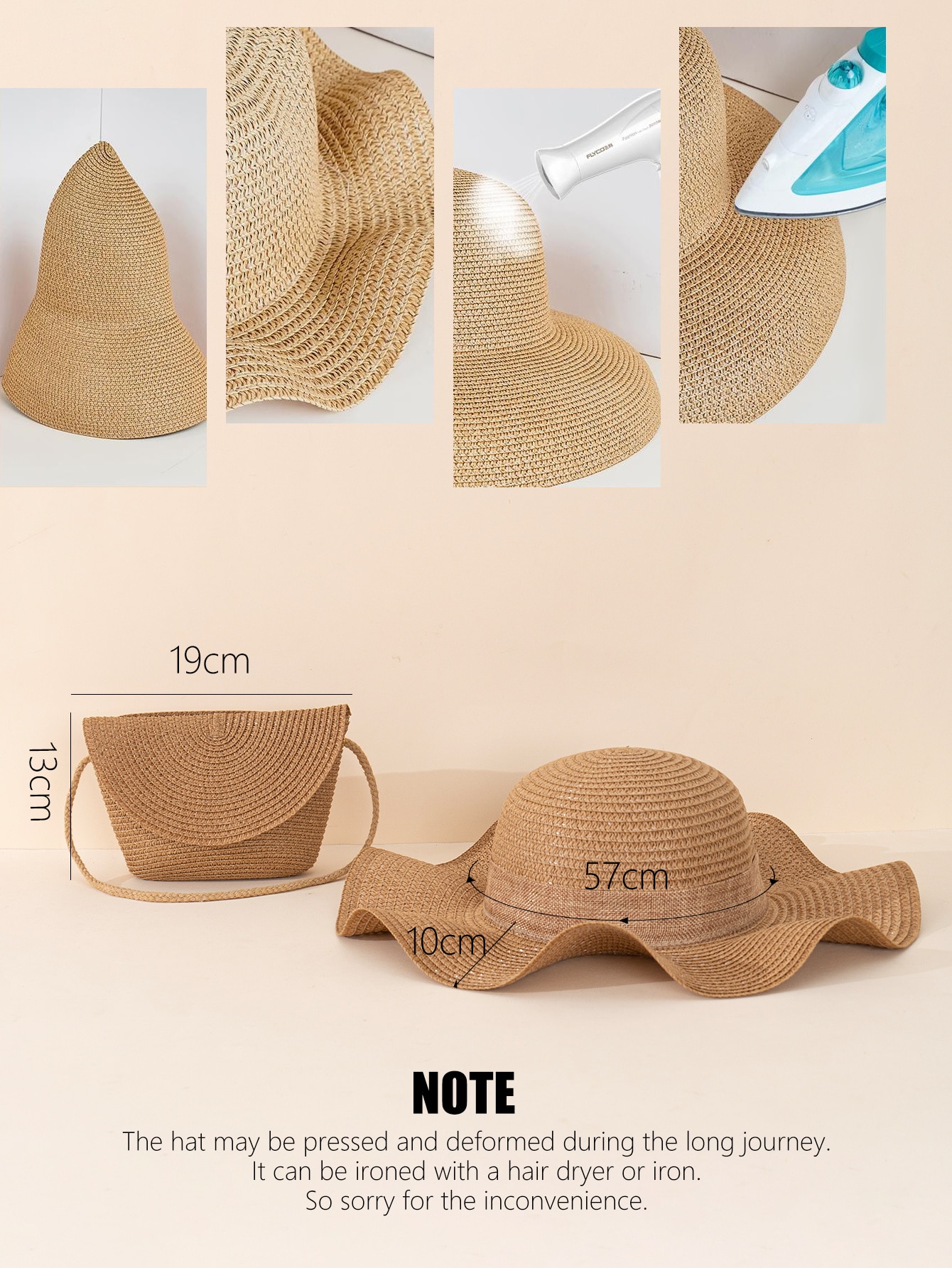 CoreRevo Women's Bow Wide Brim Straw Sun Hat and Crossbody Straw Bag Set - Image 5