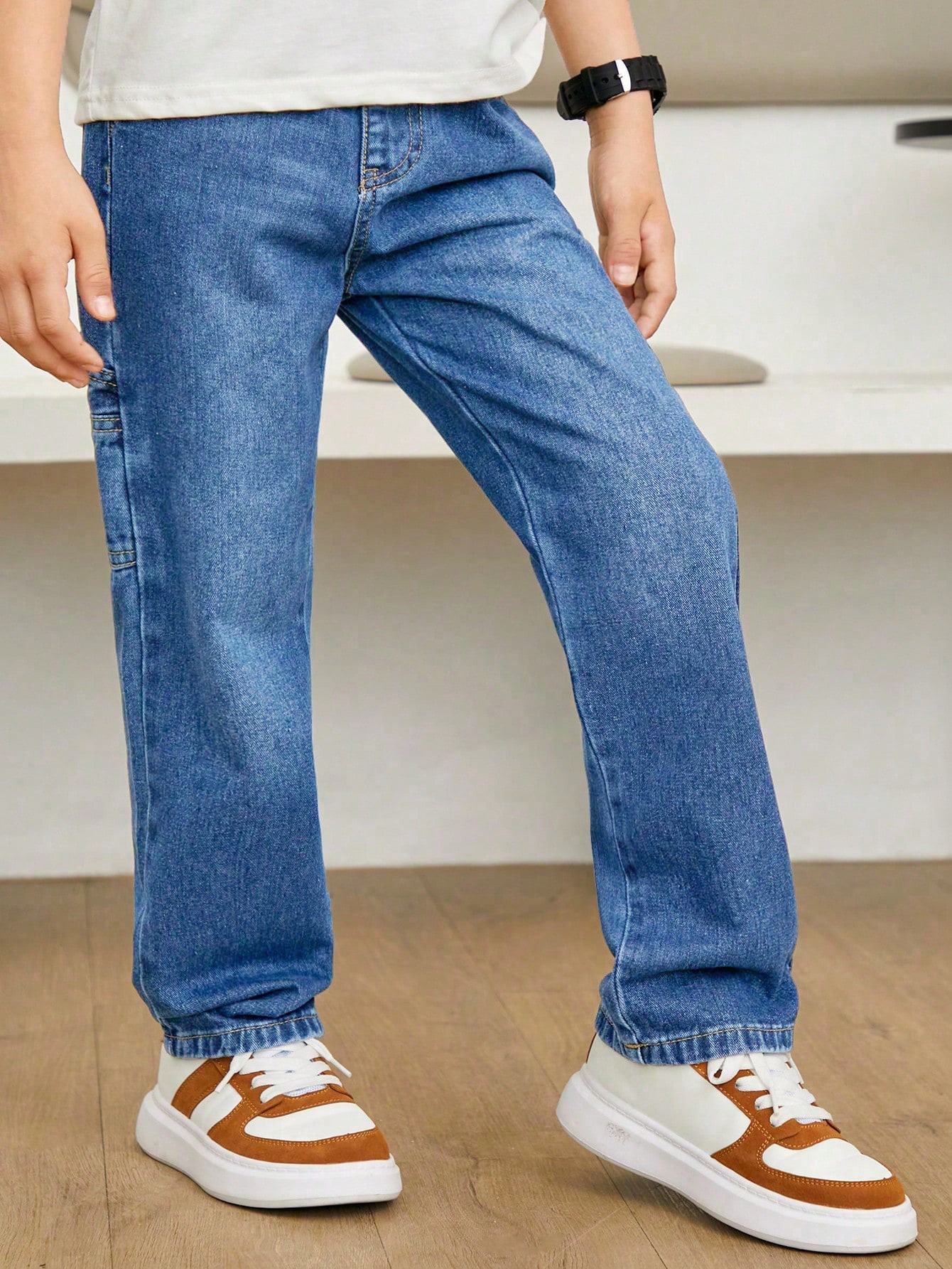 CoreRevo Boy's Straight Leg Denim Pants Trousers Elastic Waist Jeans with Pockets - Image 4