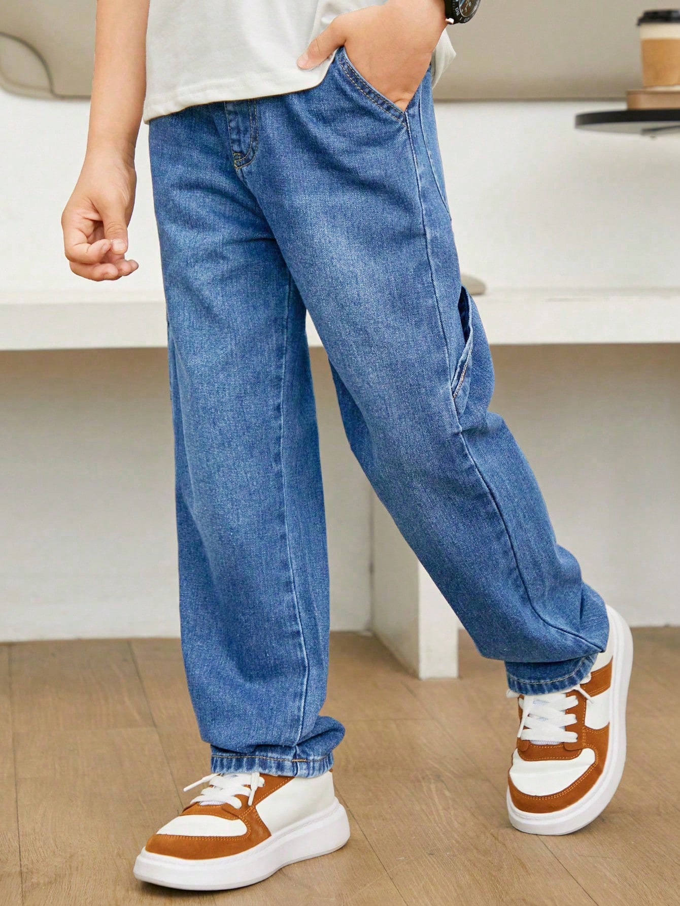 CoreRevo Boy's Straight Leg Denim Pants Trousers Elastic Waist Jeans with Pockets - Image 5