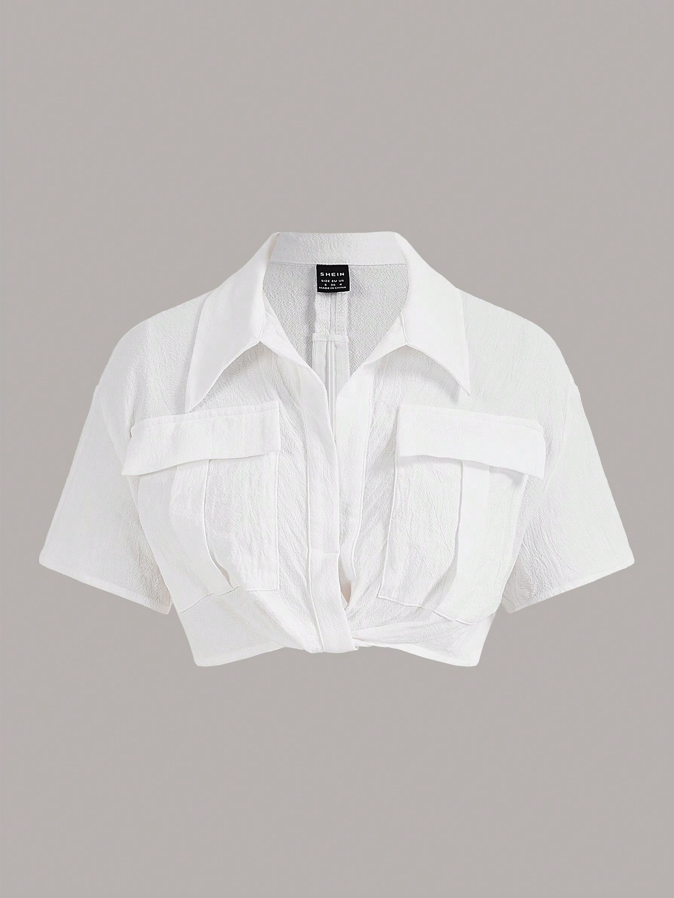 CoreRevo Women's Short Sleeve Collar Neck Flap Pocket Twist Front Crop Top Shirts