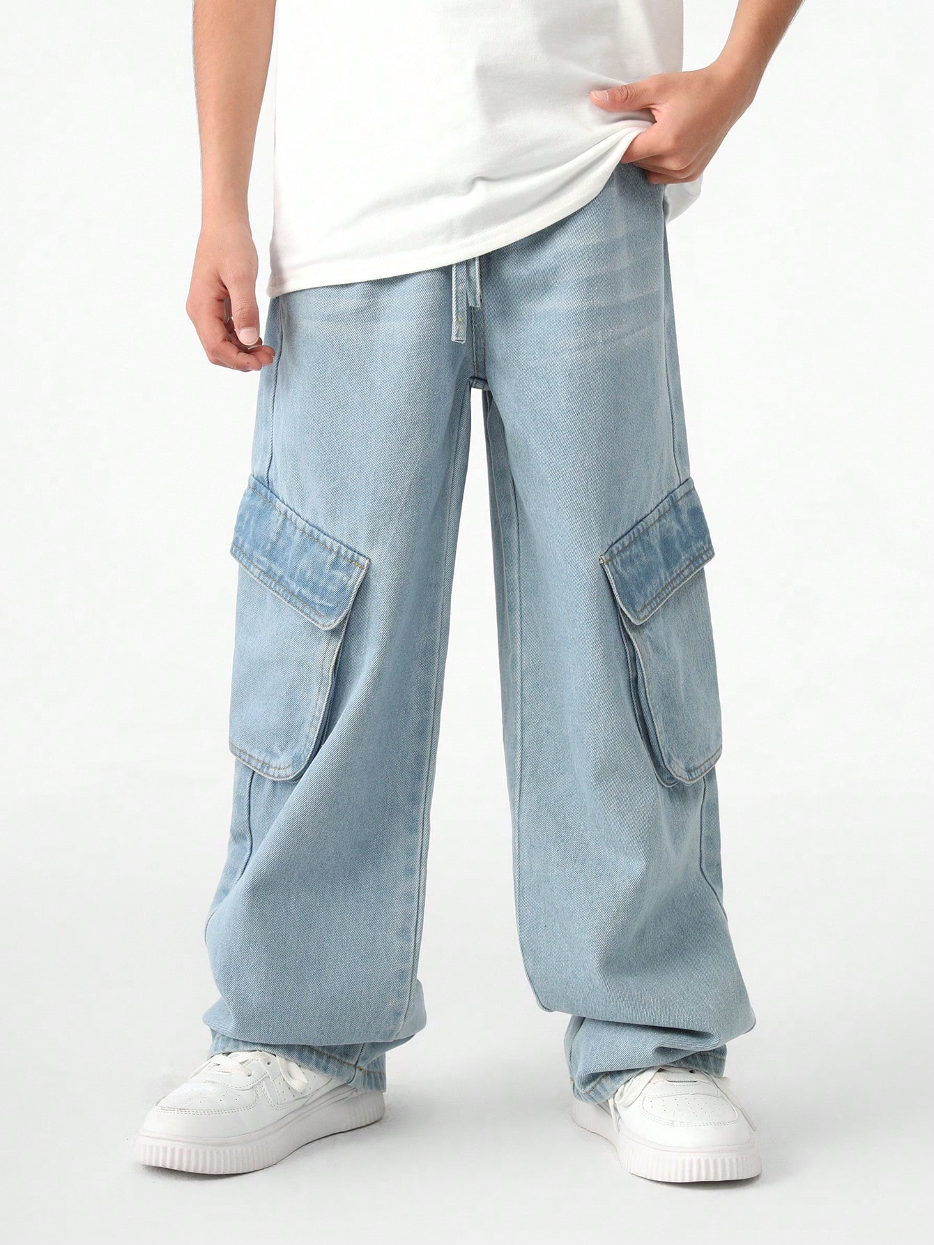 CoreRevo Boys Jeans Baggy Vintage Straight Leg Denim Cargo Pants with Pockets 8-14 Years