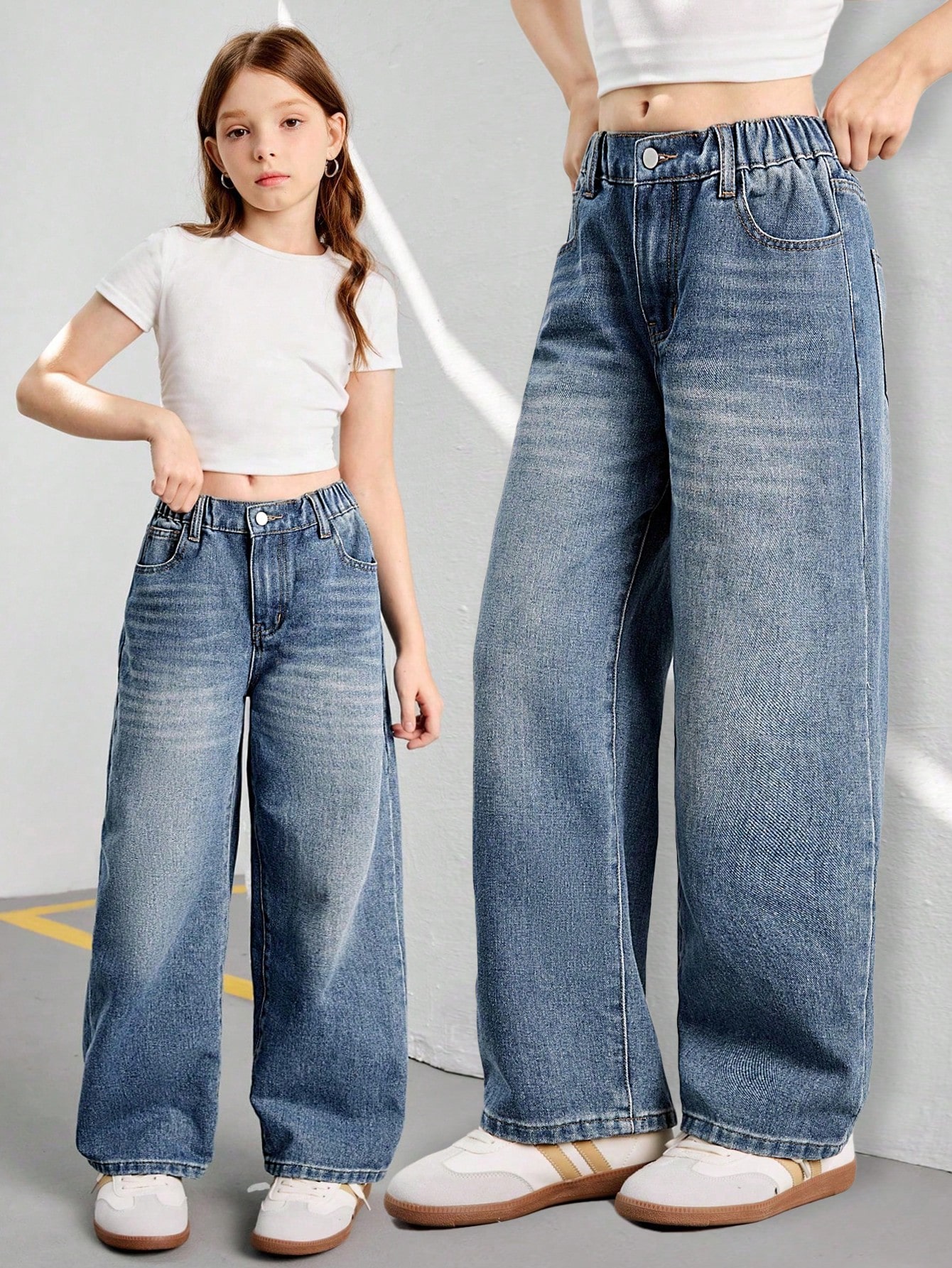 CoreRevo Girl's Vintage Wide Leg Baggy Jeans Loose Denim Pants with Pockets