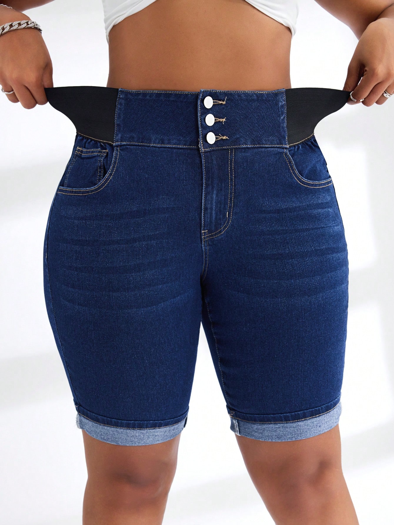 CoreRevo Women's Plus Size Button Up Jean Shorts High Waisted Denim Shorts with Pockets
