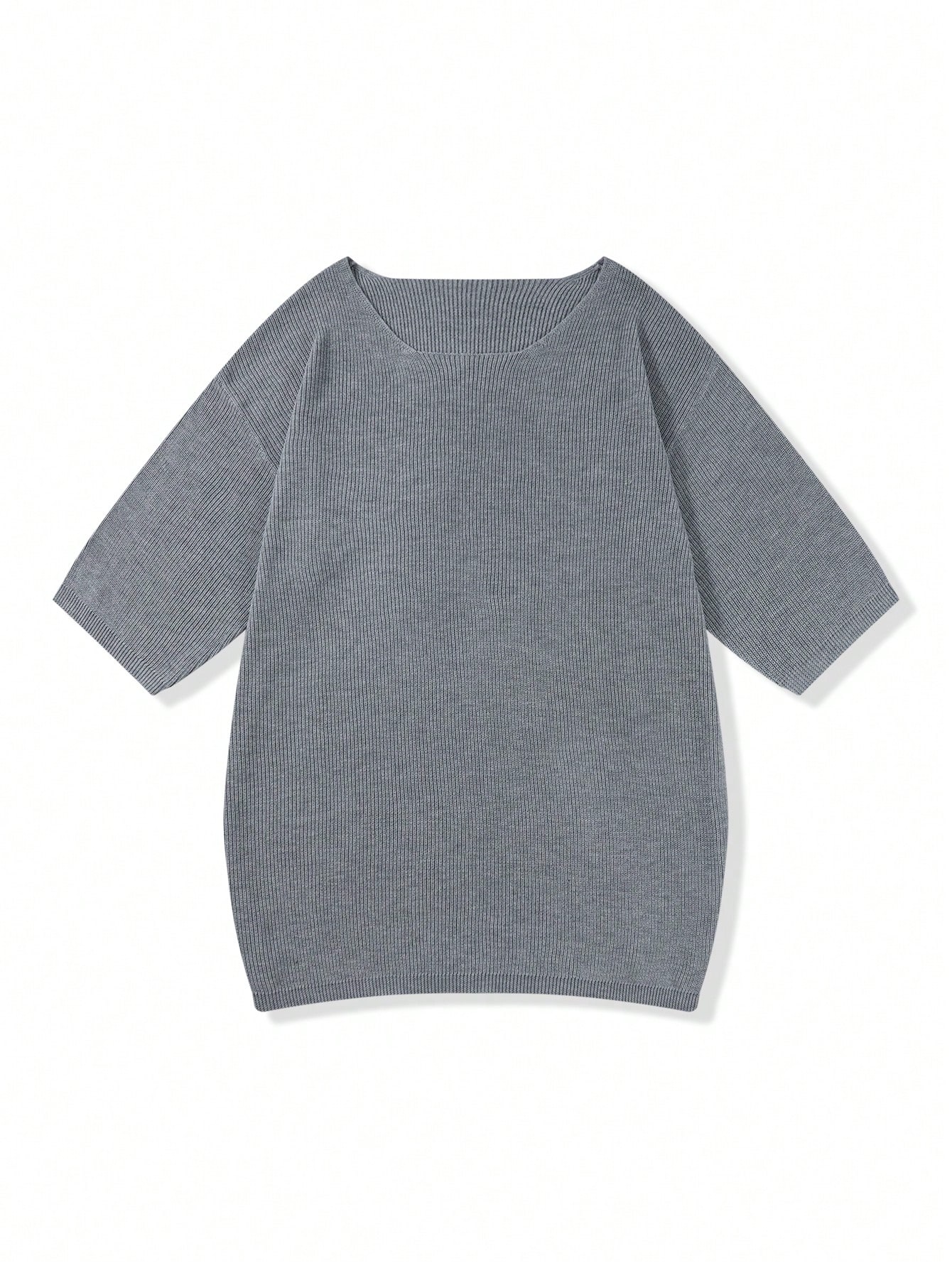 CoreRevo Men's Drop Shoulder 3/4 Sleeve Sweaters Crew Neck Ribbed Knit Tops - Image 4