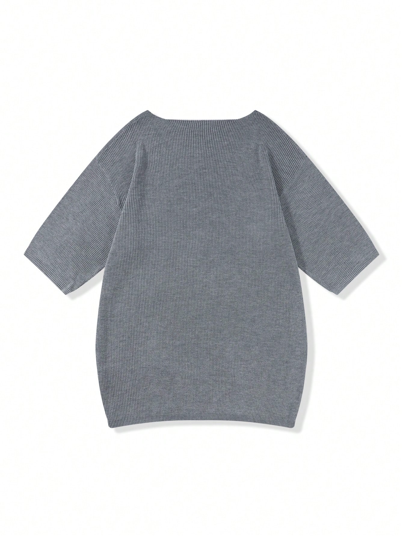 CoreRevo Men's Drop Shoulder 3/4 Sleeve Sweaters Crew Neck Ribbed Knit Tops - Image 5