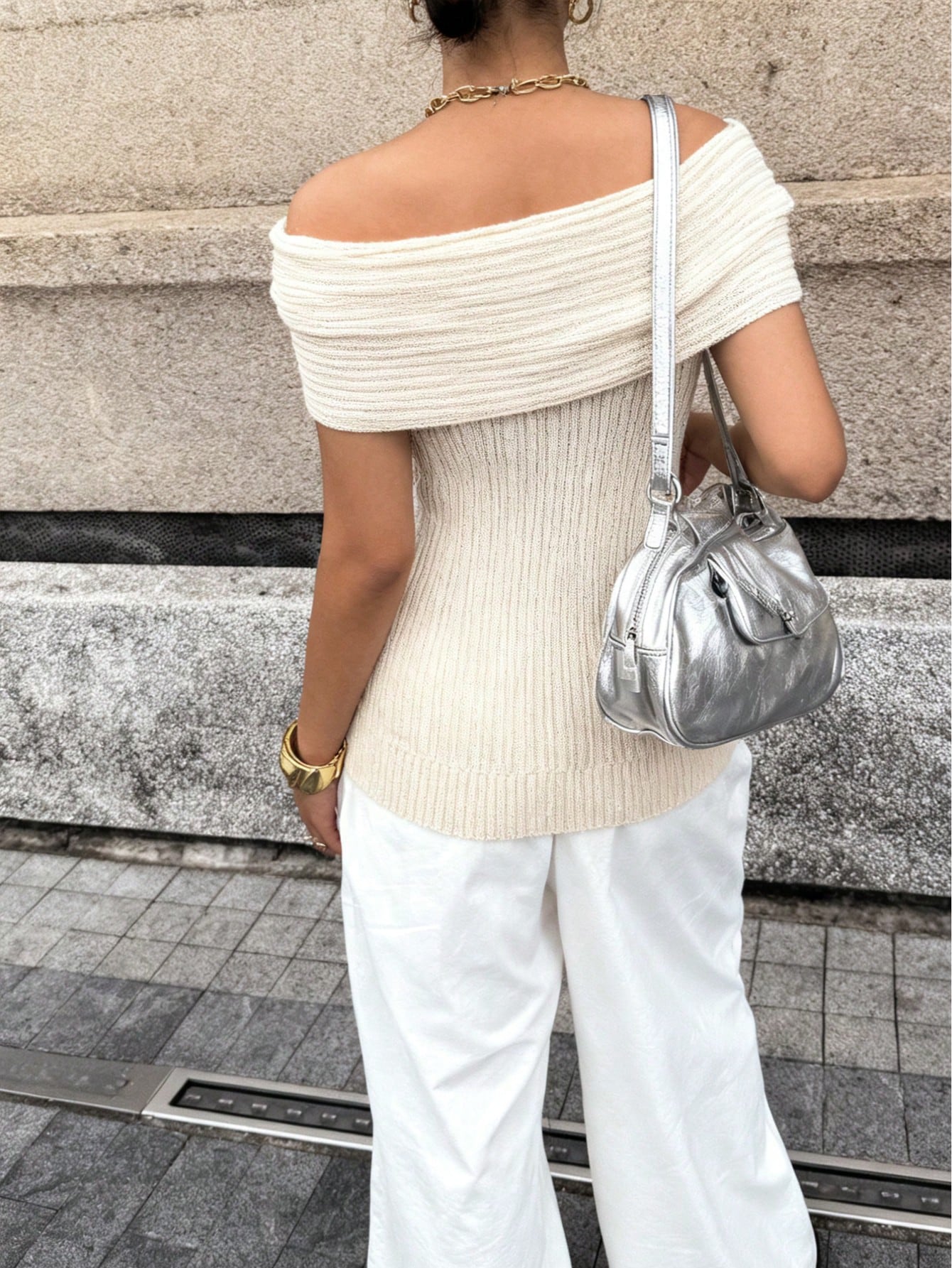 CoreRevo Women's Off The Shoulder Sweater Sleeveless Fold Over Going Out Chic Tops - Image 4